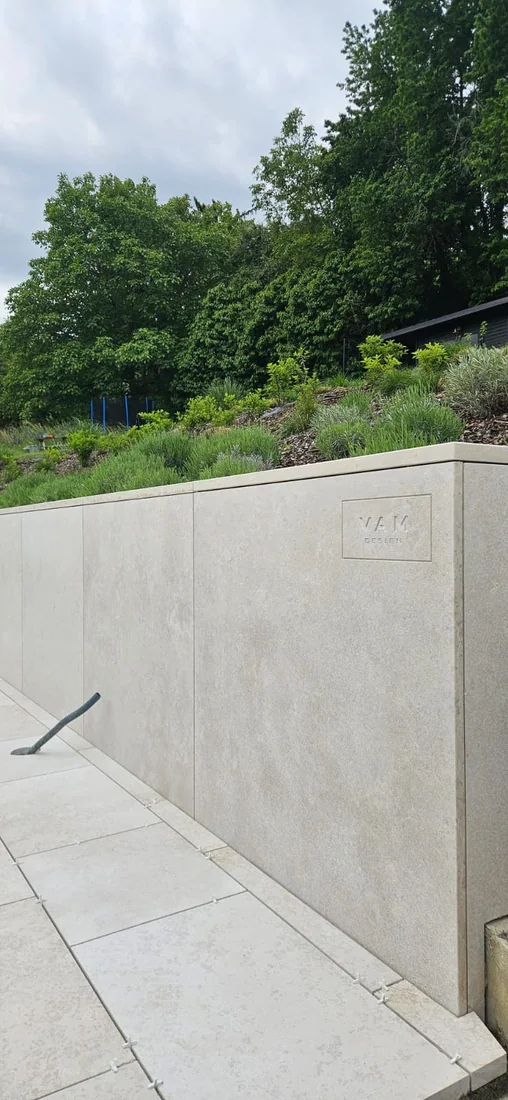 Villa STR – Natural stone, Terrace, pool, retaining wall with logo, steps (image 3)