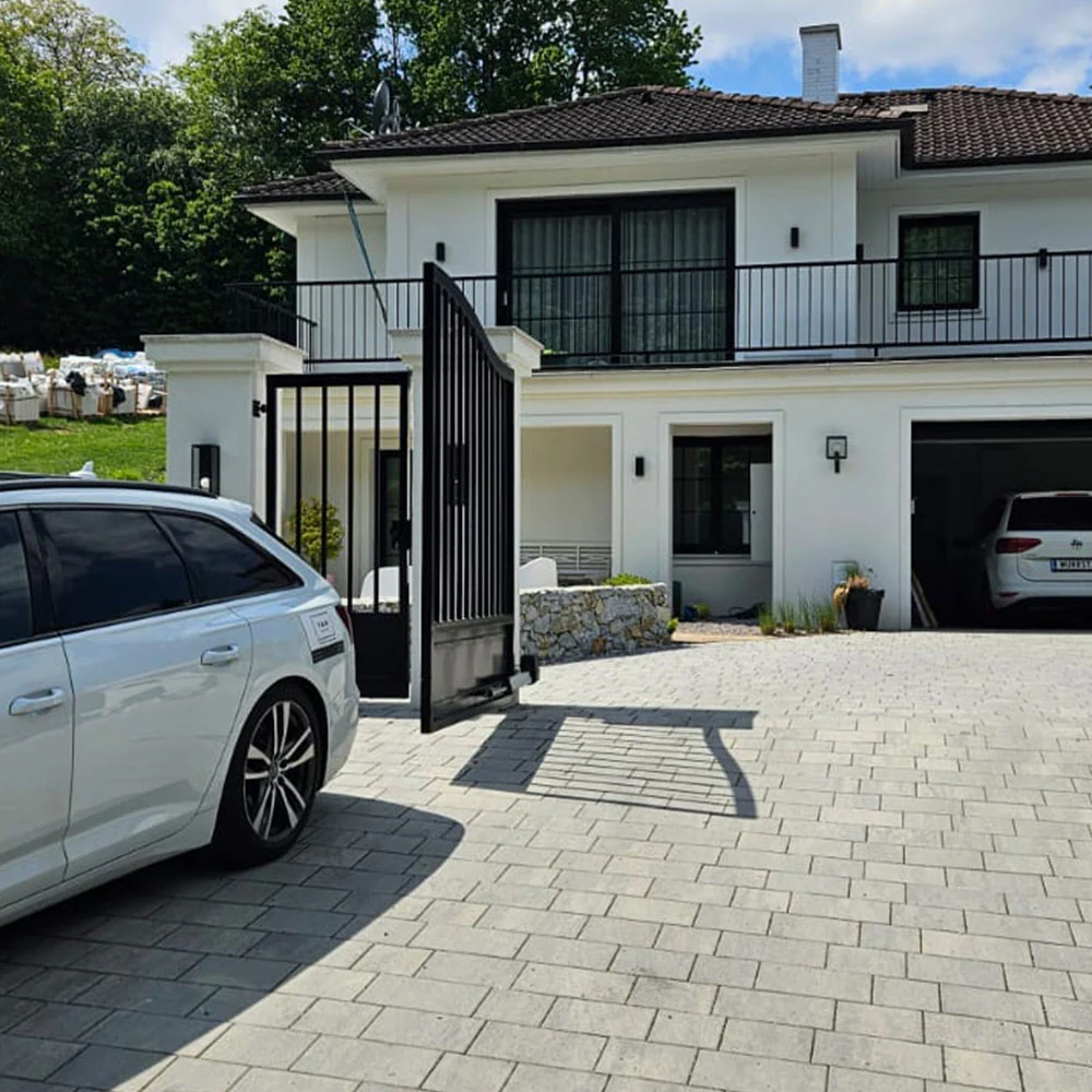 Villa STR – Natural stone, Terrace, pool, retaining wall with logo, steps