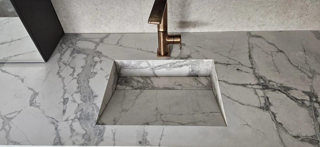 Villa TY – Natural stone & porcelain, Vanities, kitchen, fireplace, exterior, retractable pool (image 12)